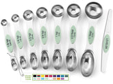Spring Chef cucharas medidoras magnéticas de 8 piezas con nivelador para precisión en recetas.