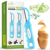 Spring Chef pelador inoxidable, doble filo, ideal para pelar verduras con precisión.