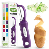 Spring Chef pelador de vegetales morado giratorio para pelado suave y preciso.