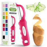 Spring Chef pelador de verduras rosado con manija antideslizante para agarre cómodo.