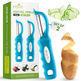 Spring Chef peladores de patatas Teal, set de 2 para pelado rápido.