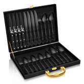 Stapava 24 piezas, juego cubiertos negro plateado, para una mesa elegante.