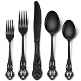 Conjunto de cubiertos Stapava negro para 4 personas, cena elegante y práctica.