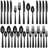 Conjunto de cubiertos Stapava negro espejo para mesa elegante y apto para lavavajillas.