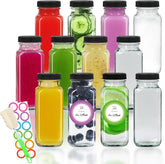 Botellas STARSIDE de vidrio 8 onzas con tapas, ideales para jugos frescos en casa.