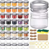 STARSIDE frascos de vidrio 4oz con tapas plateadas, ideales para mermeladas y etiquetas decorativas.