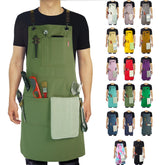 Delantal Stenffy en lona oliva protege la ropa en la cocina.