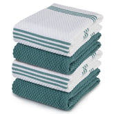 Toallas de cocina Sticky Toffee en azul y blanco, ideales para secar platos.
