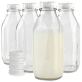 Stock Your Home botella de leche de vidrio cristal con tapa blanca, ideal para refrigerar leche