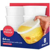 Stock Your Home contenedores deli 64oz con tapas, ideales para llevar comidas sin derrames.