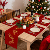 Stuffygreenus cinta de mesa Navidad terciopelo rojo dorado: ambiente cálido para la cena