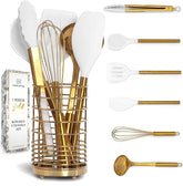 STYLED SETTINGS: juego de utensilios dorado y blanco para cocinar y presentar con estilo