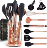 STYLED SETTINGS juego de utensilios negro cobre 17 piezas para cocinar con estilo.