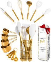 Conjunto STYLED SETTINGS con porta-utensilios blanco y dorado para ordenar la encimera