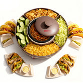 SugarWhisk barra taco giratoria con tapas facilita servir guarniciones de forma organizada.