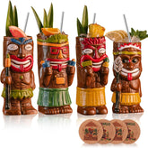 SUN GKOTTA juego tazas tiki cerámicas, acabado brillante, ideales para cócteles tropicales.