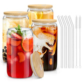 Vaso Sungwoo de vidrio con tapa de bambú y pajilla para enfriar bebidas