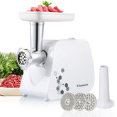Sunmile molino de carne: cabezal visible para triturar carne fresca en casa.