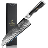 Sunnecko Santoku 7 pulgadas, hoja damasco VG-10, corte preciso.