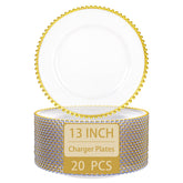 Supernal plato cargador claro con cuentas doradas, ideal para presentaciones elegantes.