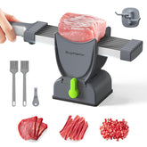 Cortador SupMaKin de carne fresca mostrando 18 rebanadas finas en una pasada