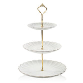 Sweejar bandeja tartas cerámica tres niveles en blanco, ideal para exhibir postres en bodas.
