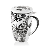 Taza infusor Sweejar de porcelana con tapa Onyx Wing para té de hojas sueltas.