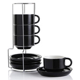 Conjunto Sweejar tazas espresso cerámicas con saucer y stand negro