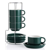 Sweejar tazas espresso porcelana 4 oz con bandeja metálica, servicio ordenado en casa