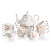 Tetera Sweejar de porcelana vintage con borde dorado y motivo floral, ideal para tardes elegantes