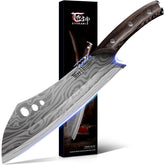 Cuchillo SYOKAMI carnicería 10” con damasco y mango de madera para cortes precisos.