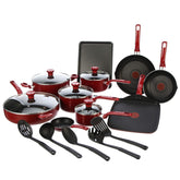 T-Fal Todo en la Cocina: conjunto rojo apto para lavavajillas y uso diario.