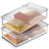 Tafura contenedor bacon para refrigerador: vista frontal con tapa, mantiene frescura y orden.