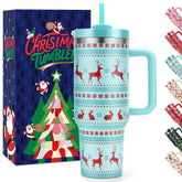 TaroKitc vaso navideño 40 oz con asa y pajilla, ideal para llevar bebidas frías o calientes