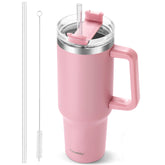 TaroKitc taza térmica 40oz con asa y pajita rosa, ideal para el coche.