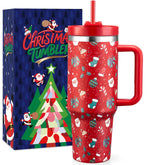 TaroKitc Tumbler Navidad Santa 3D, ideal para bebidas cálidas o frías durante las fiestas.