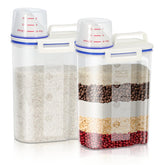 TBMax dos envases para arroz con taza medidora para porciones rápidas.
