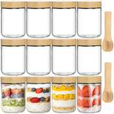 TBWIND jarro de vidrio 16oz con tapa de bambú mantiene frescura para yogur.