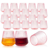 Vaso plástico tchrules rosa 14oz con acanalado, ideal para eventos elegantes.