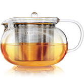 Teabloom Kyoto tetera de vidrio resistente al calor para infusiones claras.