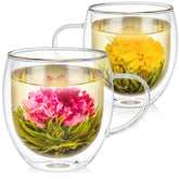 Teabloom tazas de vidrio aislado gran tamaño, vista lateral para ver el flujo del té