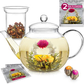 Teabloom tetera de vidrio apta para estufa y microondas para té puro.