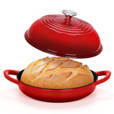 TeamFar olla de hierro esmaltada 6qt, vista frontal para hornear pan crujiente.