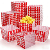 Tebery cajas de palomitas con rayas rojas y blancas, ideales para cine en casa.