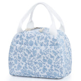 TESAFNG bolsa de almuerzo pana azul con flor, aislamiento que mantiene la comida fresca.