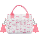 TESAFNG bolsa de almuerzo para mujer rosa con lazo, diseño acolchado en pana.