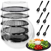 Bandejas Tessco con tapa y cubiertos tipo espork, ideales para catering y comida para llevar.