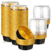 Ramequines Tessco para ti con tapa negro oro, ideales para postres y horneado.