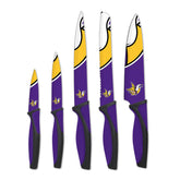 The Sports Vault Vikings: conjunto de cuchillos de 5 piezas para preparación diaria con estilo de equipo.
