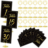Thenshop 31 tarjetas de mesa con porta tarjetas negro dorado para organizar asientos